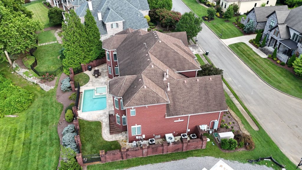 Drone photo of nice old hickory home before roof was replaced